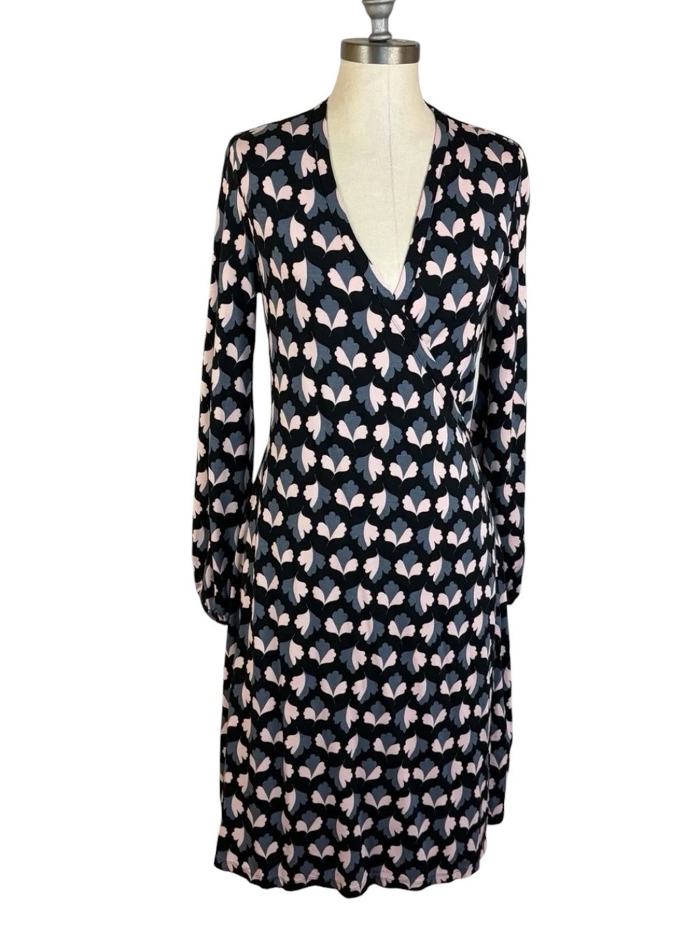Boden Jersey Leaf Tie Wrap Dress V-Neck with Long Sleeve Classic Silhouette 10R